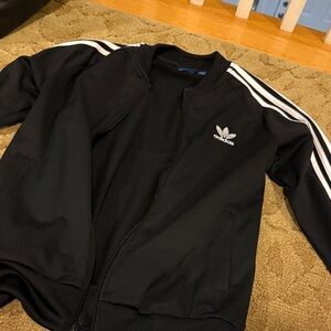 Adidas Black Bomber Jacket with White Stripes